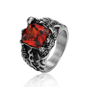 时尚钛钢男款戒指欧美个性时尚，复古红宝石龙爪男士钛钢戒指指环