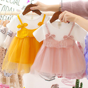 0-2岁女童夏季连衣裙1女宝宝，网纱牛仔裙婴儿公主，裙3吊带裙小童装