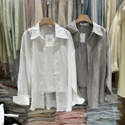 高级感珠光长袖防晒衬衫两件套女2024年春夏，纯色吊带通勤衬衣9068