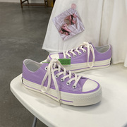 暮星EVENSTAR 浅紫色厚底帆布鞋女2020学生韩版松糕鞋增高鞋