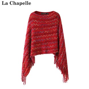 拉夏贝尔lachapelle民族风，披肩斗篷外套女套头，宽松流苏针织毛衣