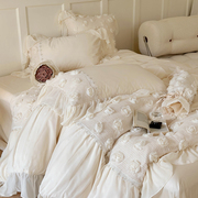 法式浪漫120支长绒棉蕾丝雪纺四件套仙女公主风纯棉全棉床单被套