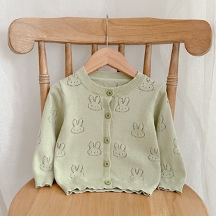 婴儿外套可爱超萌针织开衫，春秋装薄款女童夏装，宝宝兔子镂空空调衫