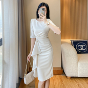 女神范优雅(范优雅)气质白色连衣裙，夏修身(夏修身)高端设计宴会礼服法式小白裙