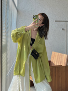 中长款西装领系带防晒衣女薄款夏季2023韩版宽松洋气长袖衬衫