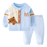 婴儿衣服宝宝毛衣套装，卡通运动休闲开衫初生儿满月棉纱线衣两件套