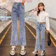 女童裤子2024年春季牛仔裤，韩版洋气女孩微喇叭裤，大童春装长裤