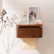 素风卫生间纸巾盒厕所壁挂卷纸盒免打孔抽纸卫生纸实木防水置物架