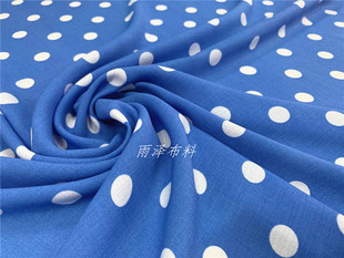 进口 薄款蓝色底白色波点 圆点化纤印花时装面料 衬衫 连衣裙布料