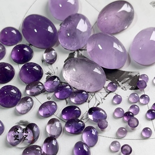 纯天然紫水晶圆形戒面包珠diy耳环，手链项链手工配件材料古风汉服