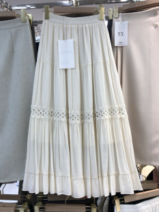 复古日系棉质镂空白色半身裙女松紧腰大码减龄蛋糕裙中长款a字裙