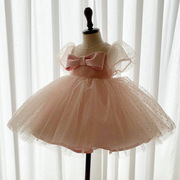 粉色公主裙女童宝宝周岁礼服女孩演出服薄高端儿童婚纱春季蓬蓬裙