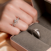 莫桑石钻戒(石钻戒)纯银，一对男女款白铂金结婚情侣，对戒仿真钻石假求婚戒指