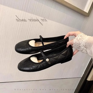 圆头单鞋女2024春季浅口一字带公主芭蕾鞋子法式平底玛丽珍鞋