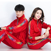 春秋男士运动套装红色运动服女时尚休闲套装两件套运动装团体班服