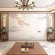 3d新中式山水壁画花鸟沙发墙纸客厅电视背景墙布简约古典壁画