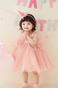 粉色吊带裙儿童摄影公主裙影楼周岁生日宴拍照纱裙可爱甜美萝莉风