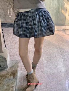 everyyear韩国小众设计复古风减龄格子，蓬蓬半身裙迷你短裙女