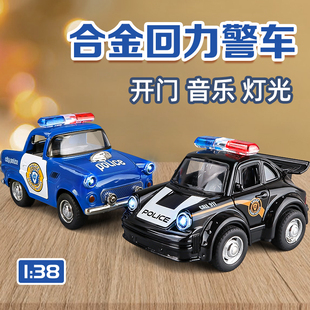 合金警车玩具男孩仿真声光小汽车，模型儿童回力玩具车110警察车3岁