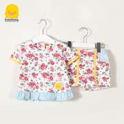 断码黄色小鸭女童短袖套装夏季宝宝2岁短袖短裤两件套装