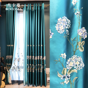 新中式别墅客厅古典窗帘高档大气遮光仿真丝绣花窗帘定制成品窗纱