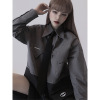 领带衬衫女设计感小众韩版潮流，宽松长袖2024西服拼接灰色百搭衬衣