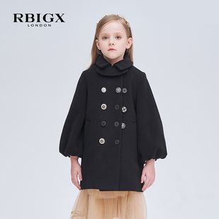 RBIGX瑞比克童装灯笼袖百搭设计感保暖短款翻领儿童甜美大衣