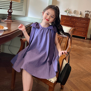 栀了成长记童装女童韩版紫色背心裙夏装2024儿童A字摆连衣裙
