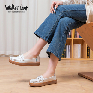 Walker Shop单鞋女真皮鞋子百搭乐福鞋一脚蹬豆豆鞋舒适休闲女鞋