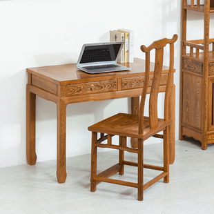 红木家具鸡翅木书桌中式办公桌实木仿古写字台电脑台式桌家用简约