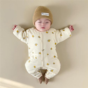 新生婴儿连体衣男女宝宝印花夹棉哈衣爬服冬装，初生纯棉加厚棉服