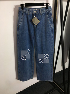 2023个性街头风格中东销售印花蓝色女式高腰牛仔长裤冬季