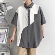 拼色衬衫男士短袖12ins设计感小众痞帅中袖寸衫夏季休闲大码衬衣