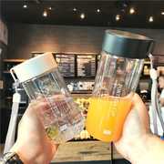 韩版运动简约塑料水杯男女学生便携防漏情侣创意清新透明随手杯子