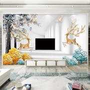 竹木纤维8d立体北欧麋鹿，电视背景墙集成墙板，客厅沙发影视墙护墙板