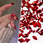 大红色平底异形美甲钻网红新年款超闪奢华指甲装饰水钻饰品
