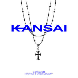 kansai黑色宝石十字架项链女个性，高级感小众设计双层叠戴男配饰品