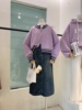 紫色韩代款开衫毛衣白色打底衫中长款洗水牛仔半裙