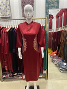 年轻气质收腰显瘦中式改良版旗袍红色连衣裙妈妈装喜婆婆婚宴礼服