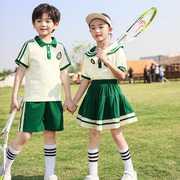 绿色校服小学生运动套装女童初中生，夏季班服短袖幼儿园园服polo衫