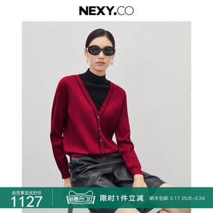 nexy.co奈蔻2023年冬季假两件休闲上衣，套头绵羊毛针织衫女