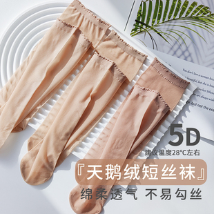 丝袜女短薄款夏季天鹅绒，防勾丝木耳边不勒脚防滑肉色超薄短丝袜