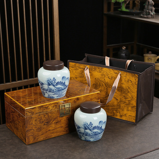 茶叶罐中式高档陶瓷木盒绿茶红茶，白茶碎银子，密封罐盒空盒定制