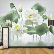 新中式禅意莲花壁纸电视背景墙布3D立体水墨荷花沙发茶室墙纸壁画
