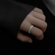 s925纯银蕾丝爱心戒指女设计感简约时尚个性尾戒开口可调节食指环