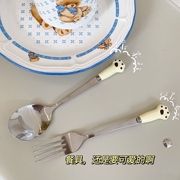 勺子餐具叉子筷子套装，家用韩式ins风，家用不锈钢卡通可爱便携