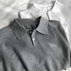 韩版通勤刺绣棉针织衫春季polo领两扣套头长袖薄款上衣灰色小衫