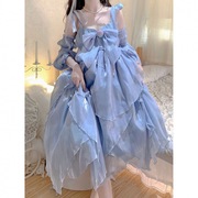洛丽塔裙蓝色lolita洋装公主，裙2023夏季蝴蝶结，蓬蓬吊带连衣裙代发