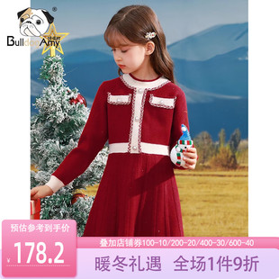 女童小香风针织连衣裙春装洋气儿童圣诞衣服时髦红色裙子冬季过年