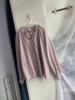 意大利高品质纯棉圆领宽松灰粉色气质长袖衬衫